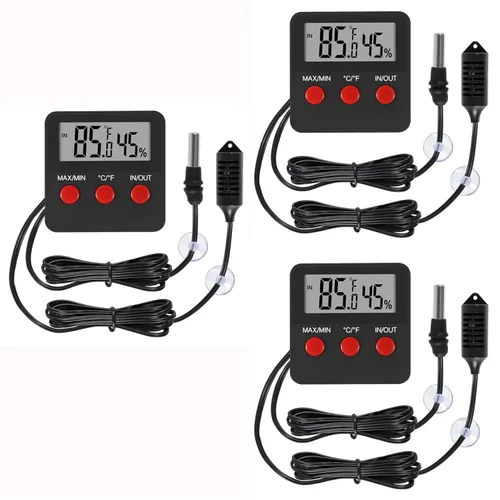 Termómetro digital y termómetros de humedad para interiores y exteriores, medidor de temperatura e higrómetro digital con sonda para terrario de 3