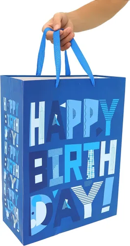 Miniatura 6 de wishinside Juego de bolsas de regalo azules extragrandes de 16.5" con tarjeta de felicitación y papeles de seda (Feliz cumpleaños azul) para fiestas