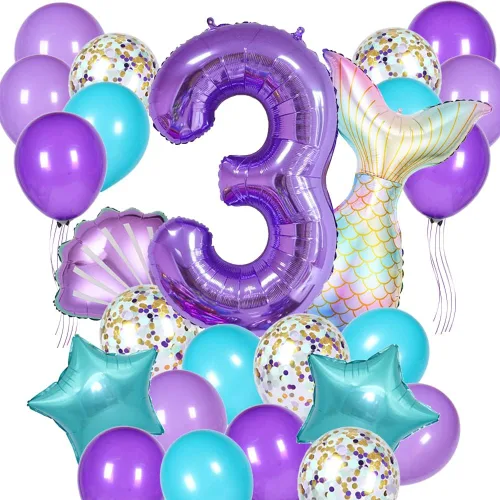 Miniatura 6 de Decoraciones de cumpleaños de sirena, kit de globos de cola de sirena, decoración de fiesta para niñas de 1 año (Número 1)