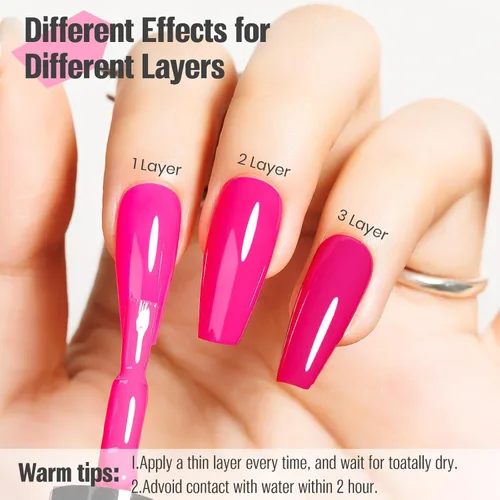 Miniatura 3 de Esmalte de uñas rosa intenso brillante, 0.5 onzas líquidas, esmalte de uñas de secado rápido de alto brillo, aplicación suave de larga duración