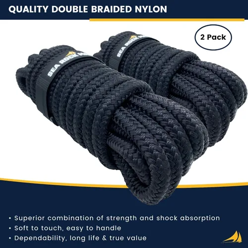 Miniatura 2 de Sea Rock Marine - Líneas de muelle de nailon trenzado doble con ojales de 12 pulgadas y lazos para barcos, cuerda marina, accesorios para barcos