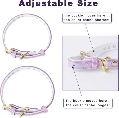 Miniatura 3 de Collar para perro de cuero brillante con diamantes de imitación tachonados, accesorio glamoroso de hebilla dorada para perros pequeños a medianos
