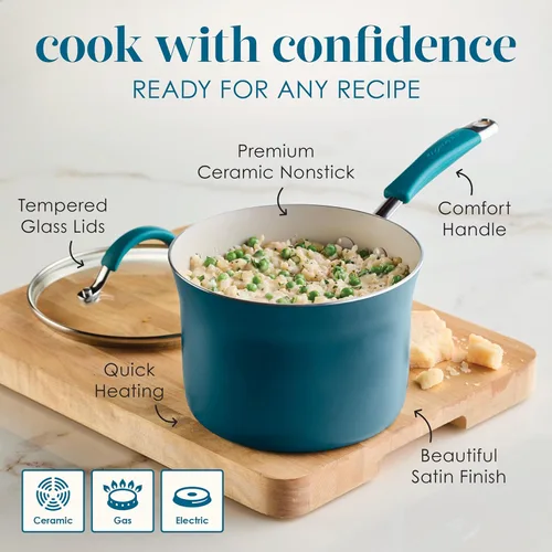Miniatura 7 de Rachael Ray Cucina - Juego de utensilios de cocina de cerámica, 13 piezas, ollas y sartenes de cerámica con sartenes antiadherentes, sartén