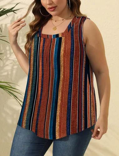 Miniatura 134 de Saloogoe - Camisetas sin mangas veraniegas para mujeres, plisadas con cuello cuadrado y dobladillo curvado, blusas de ajuste holgado con movimiento