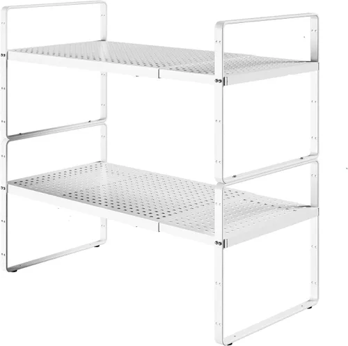 Miniatura 10 de Organizador de estantes de cocina expandibles, organizador de gabinete de cocina, organizador de estante para encimera, despensa, estante de Blanco