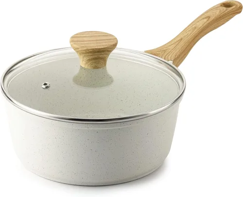 SENSARTE Cacerola antiadherente de cerámica blanca con tapa de 2.5 cuartos, olla de cocina mediana con mango de enfriamiento constante, olla