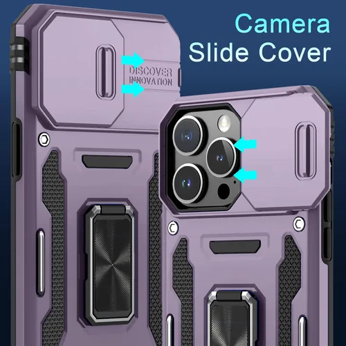 Miniatura 137 de DEERLAMN Funda para iPhone Xs Max con funda deslizante para cámara + protector de pantalla, soporte giratorio de anillo de grado militar a prueba