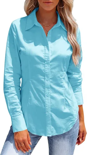 Miniatura 19 de Button Down Shirts for Women Long Sleeve Dress Shirts Collared Work Wrinkle Free Office Solid Blouses Fitted Tops