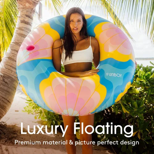 Miniatura 2 de FUNBOY Flotador tubular inflable tamaño gigante con diseño de conchas de sirena, estilo dona, flotador de piscina de lujo para fiestas de verano