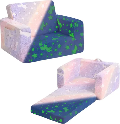 Miniatura 14 de Tiita Sillón Sofá para Niños, Sillas Sofá Cómodas Plegables para Niños Pequeños, Sofás de Felpa 2 en 1 Desplegables para Niños, Silla con Rosa