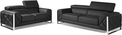 Miniatura 19 de BlackJack Furniture Gianni - Sofá de cuero italiano de grano superior con reposacabezas ajustables de 9 posiciones, patrón geométrico contemporáneo
