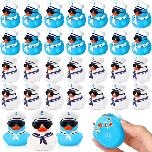 Shappy Juego de 24 patos de crucero a granel con lentes de sol, 2 x 1.9 x 2.4 pulgadas, mini patos de goma de vela, juguete de barco de verano,