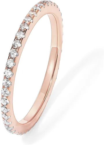 Miniatura 9 de PAVOI - Anillo apilable de plata de ley 925 chapado en oro de 14 quilates con diamantes de imitación de circonia cúbica para mujer