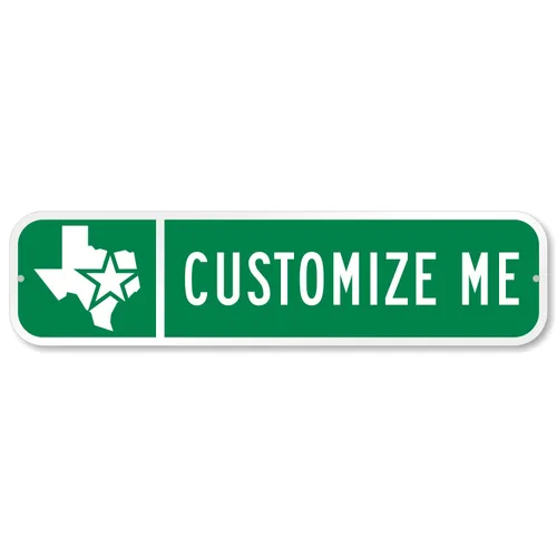 Personaliza tu propio letrero de calle verde con el logotipo del estado de Texas por SmartSign | Aluminio de 24 x 6 pulgadas