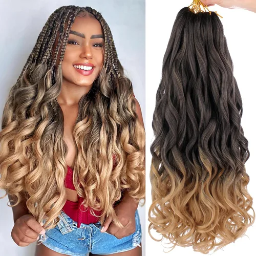 Miniatura 21 de COOKOO 9 paquetes de cabello rizado francés trenzado de 18 pulgadas, suave y flexible, cabello trenzado de alta calidad, rizos franceses, extensión