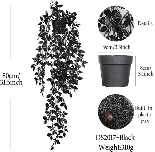 Miniatura 6 de Plantas colgantes artificiales negras en maceta, paquete de 3 plantas falsas para pared, hogar, habitación, oficina, decoración de interiores