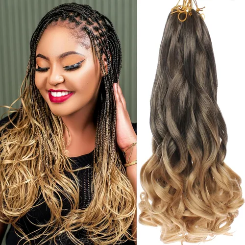 Miniatura 57 de COOKOO 9 paquetes de cabello rizado francés trenzado de 18 pulgadas, suave y flexible, cabello trenzado de alta calidad, rizos franceses, extensión