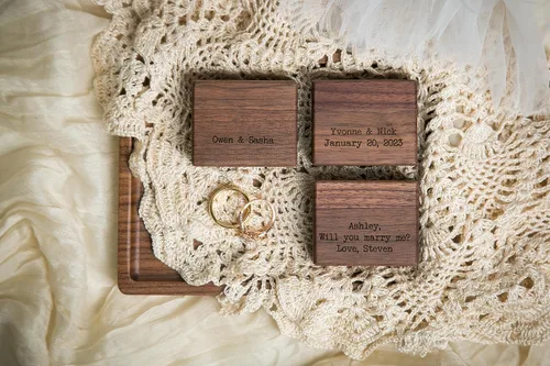 Miniatura 30 de MUUJEE You Are My Universe Engraved Wooden Ring Box, Slim Engagement Proposal Ring Holder, Wedding Ceremony Ring Bearer Box, Fiance Gift Ideas
