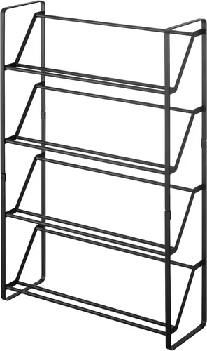 YAMAZAKI Home - Zapatero de metal delgado de 4 niveles, organizador de zapatos estrecho para entrada o pasillo de acero, talla única, color negro