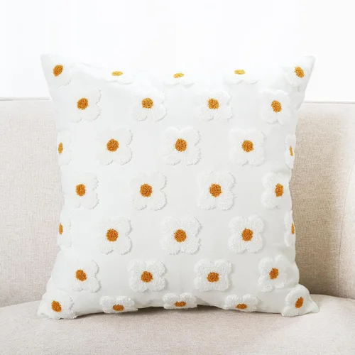Miniatura 2 de DECOBIRD Funda de almohada bordada de 18 x 18 pulgadas, diseño floral beige, decoración del hogar, funda de almohada bordada de lona de algodón