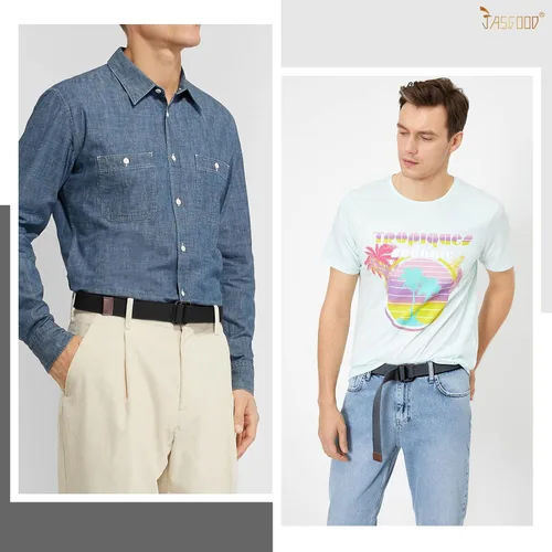 Miniatura 4 de JASGOOD Cinturones de tela de lona para hombres y mujeres, cinturones de tela con hebilla de doble anillo negro, paquete de 2