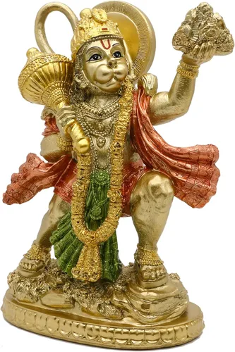 Miniatura 8 de Estatua hindú de Dios Señor Volador Hanuman – Escultura de Ídolo de la India Murti Pooja – Figura con acabado de oro indio para decoración