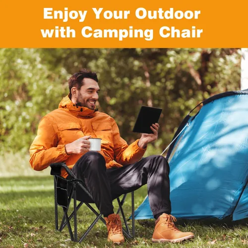 Miniatura 3 de Silla de Camping Plegable Portátil para Exteriores de Servicio Pesado Sillas Acolchadas Silla de Jardín con Portavasos, Bolsillo de Almacenamiento