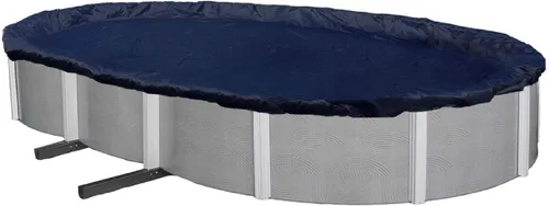 Winter Block Red de hojas para piscinas elevadas, se adapta a ovaladas de 15 x 30 pies, duradero, material de polietileno tejido con borde