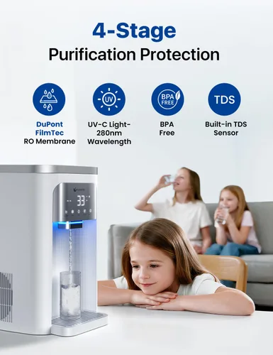 Miniatura 4 de NOVETE Filtro de Agua de Ósmosis Inversa para Encimera, Agua Fría UV hasta 32℉, Certificado NSF/ANSI 42/58, 4:1 Pura a Desagüe, Sin Instalación