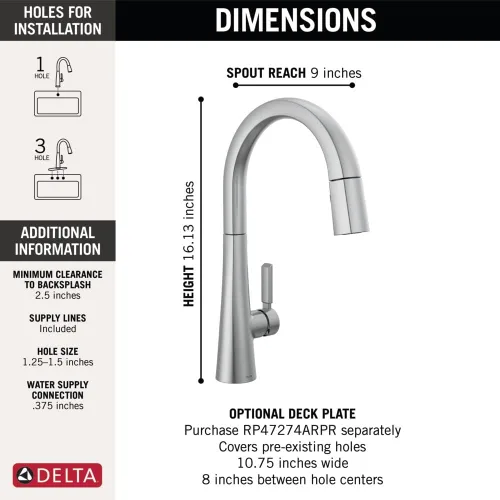Miniatura 4 de Grifo Delta Faucet Monrovia de Níquel Cepillado para Cocina, Grifos de Cocina con Rociador Desplegable, Grifo de Fregadero de Cocina con Lumicoat