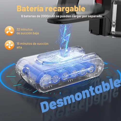 Miniatura 6 de Tikom V500 - Aspiradora inalámbrica para el hogar, aspiradora de 40000 Pa/450 W con pantalla táctil LED, base de pared de carga, antienredos