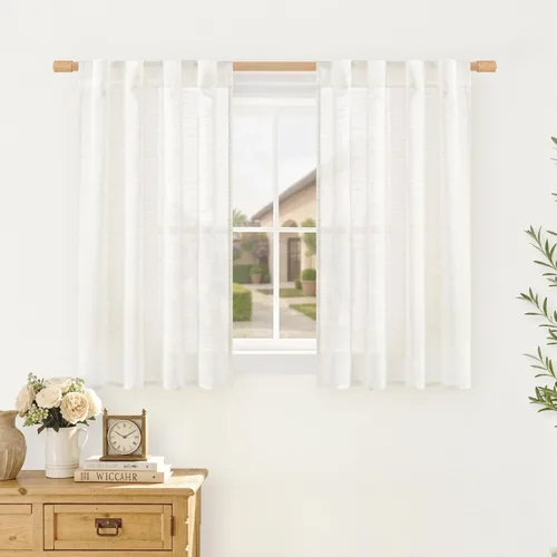 Miniatura 48 de LAMIT Cortinas de lino beige de 30 pulgadas de largo para ventanas pequeñas, cortinas semitransparentes filtrantes de luz, pestaña trasera