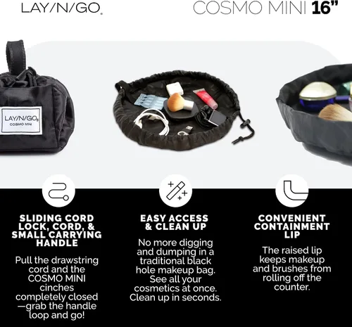 Miniatura 3 de Lay-n-Go Cosmo Layflat - Organizador de cosméticos y maquillaje con cordón y bolsillo con cremallera, bucles para cepillos y más, se ajusta