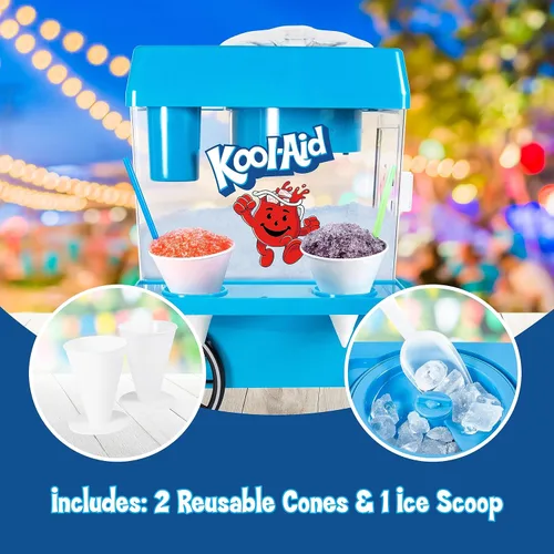 Miniatura 3 de Nostalgia Kool-Aid Máquina de hielo afeitado con cono de nieve, máquina retro para granizado de mesa que hace 20 golosinas heladas, incluye 2 vasos