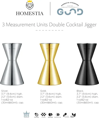 Miniatura 9 de Homestia Jigger doble de acero inoxidable, taza medidora de cóctel de 1 oz a 2 onzas con marcas precisas, jigger profesional de barman con guía
