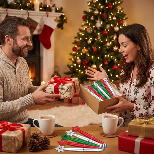Miniatura 4 de Cholemy 150 bolígrafos de Navidad con estrella, bolígrafos navideños a granel, regalos de 0.039 in, bolígrafos de tinta negra para adultos, fiesta