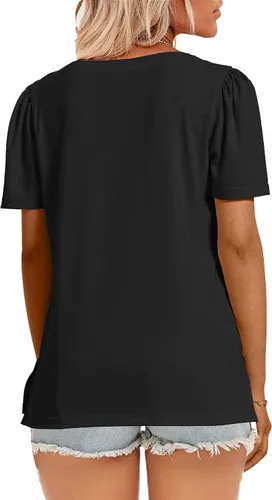 Miniatura 63 de JomeDesign - Camisetas casuales de verano para mujer, manga corta, cuello redondo, manga abullonada