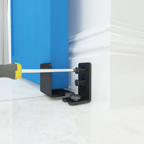 Miniatura 7 de JUBEST Guía de piso negro mate para montaje en pared, herrajes para puertas corredizas de granero de hasta 1-3/4 pulgadas de ancho y 1-7/8 pulgadas
