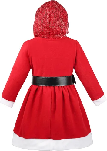 Miniatura 8 de Lilax Vestido rojo con capucha y cinturón navideño para niñas pequeñas, Rojo