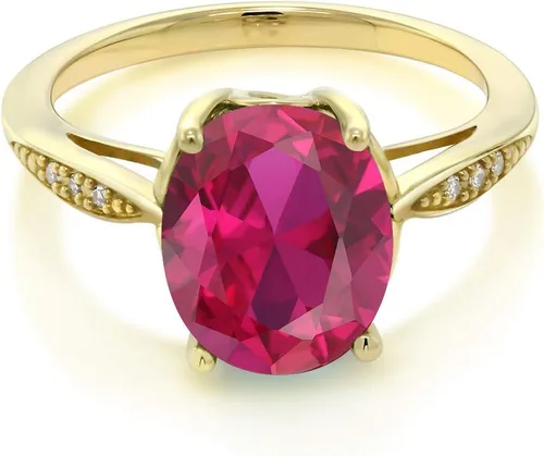 Miniatura 66 de Gem Stone King Anillo de compromiso de oro amarillo de 14 quilates de 2-3 quilates con piedra preciosa ovalada de 0.394 x 0.315 in y diamantes