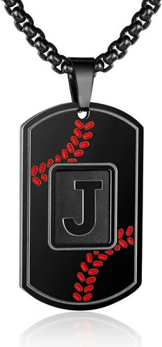 Miniatura 74 de A-Z Collar con etiqueta de perro para hombre, dije de béisbol, cadena de acero inoxidable de 22 + 2 pulgadas, regalo de joyería personalizado