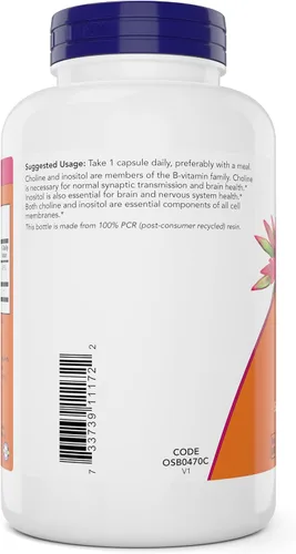 Miniatura 7 de Now Choline & Inositol, 180 Cápsulas Vegetarianas