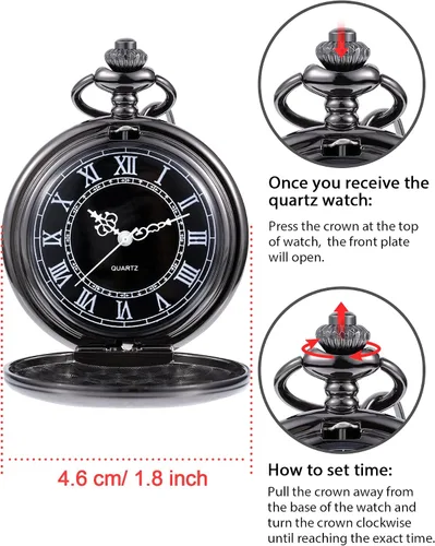 Miniatura 2 de Reloj de bolsillo de cuarzo para hombre con esfera negra y cadena