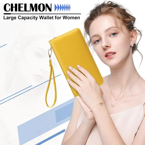 Miniatura 19 de Chelmon - Monedero para mujer de cuero genuino con bloqueo de señal RFID, para tarjetas de crédito
