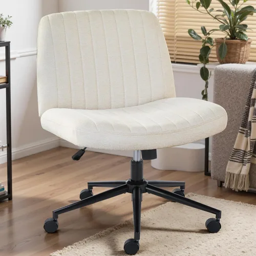 DUMOS Silla Criss Cross con Ruedas, Sillas de Escritorio de Oficina y Tocador con Patas Cruzadas Anchas, Sillas Giratorias Ajustables de Tela sin