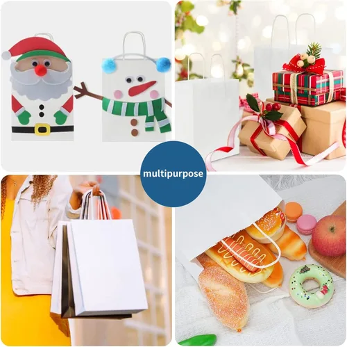 Miniatura 7 de FACEBAG 50 PCS bolsas de papel blanco con asas a granel, 8 x 4.25 x 10.5 pulgadas, bolsas de regalo blancas de tamaño mediano con asas