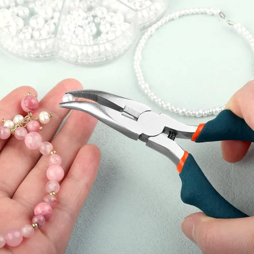 Miniatura 5 de SPEEDWOX Alicates de punta doblada con cortador, alicates curvados de 5 pulgadas de mandíbula dentada convexa para joyería de precisión