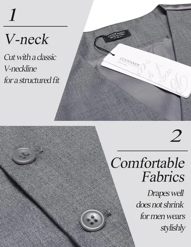 Miniatura 4 de Coofandy chaleco para traje o esmoquin con 5 botones, para hombre.