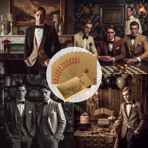 Miniatura 8 de Vijiv 2 cartas de póquer doradas de lujo, cubierta de plástico impermeable para 1920 Gatsby Party Decor Adultos Juegos Regalos