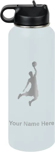 Miniatura 17 de LaserGram Botella de agua personalizada, hombre haciendo slam dunk de baloncesto, de acero inoxidable, de doble pared con aislamiento al vacío
